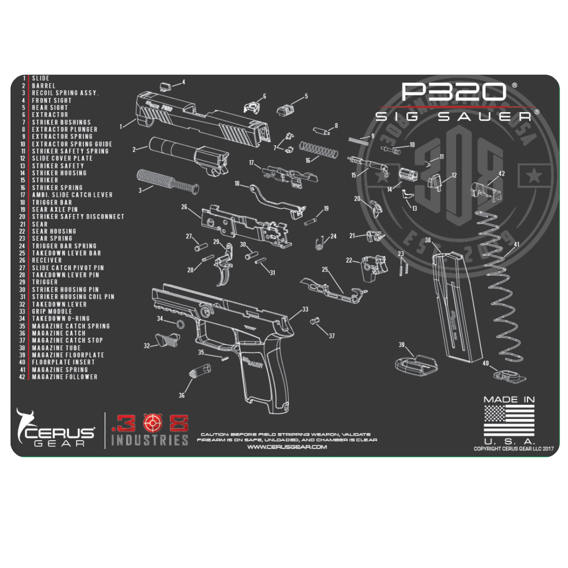 Sig Sauer P320 SCHEMATIC Handgun Cleaning Mat
