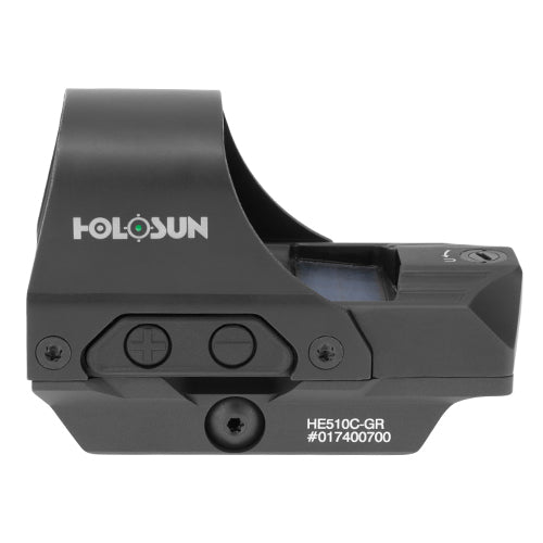 Holosun HE510C-GR ELITE, Open Reflex, Green 2MOA Dot or 2MOA Dot with 65MOA Circle, Solar with Internal Battery, Quick Release Mount, AR Riser, Protective Hood, Black