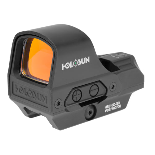 Holosun HE510C-GR ELITE, Open Reflex, Green 2MOA Dot or 2MOA Dot with 65MOA Circle, Solar with Internal Battery, Quick Release Mount, AR Riser, Protective Hood, Black