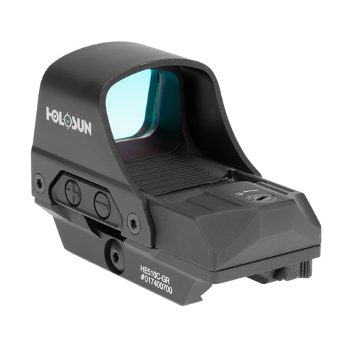 Holosun HE510C-GR ELITE, Open Reflex, Green 2MOA Dot or 2MOA Dot with 65MOA Circle, Solar with Internal Battery, Quick Release Mount, AR Riser, Protective Hood, Black