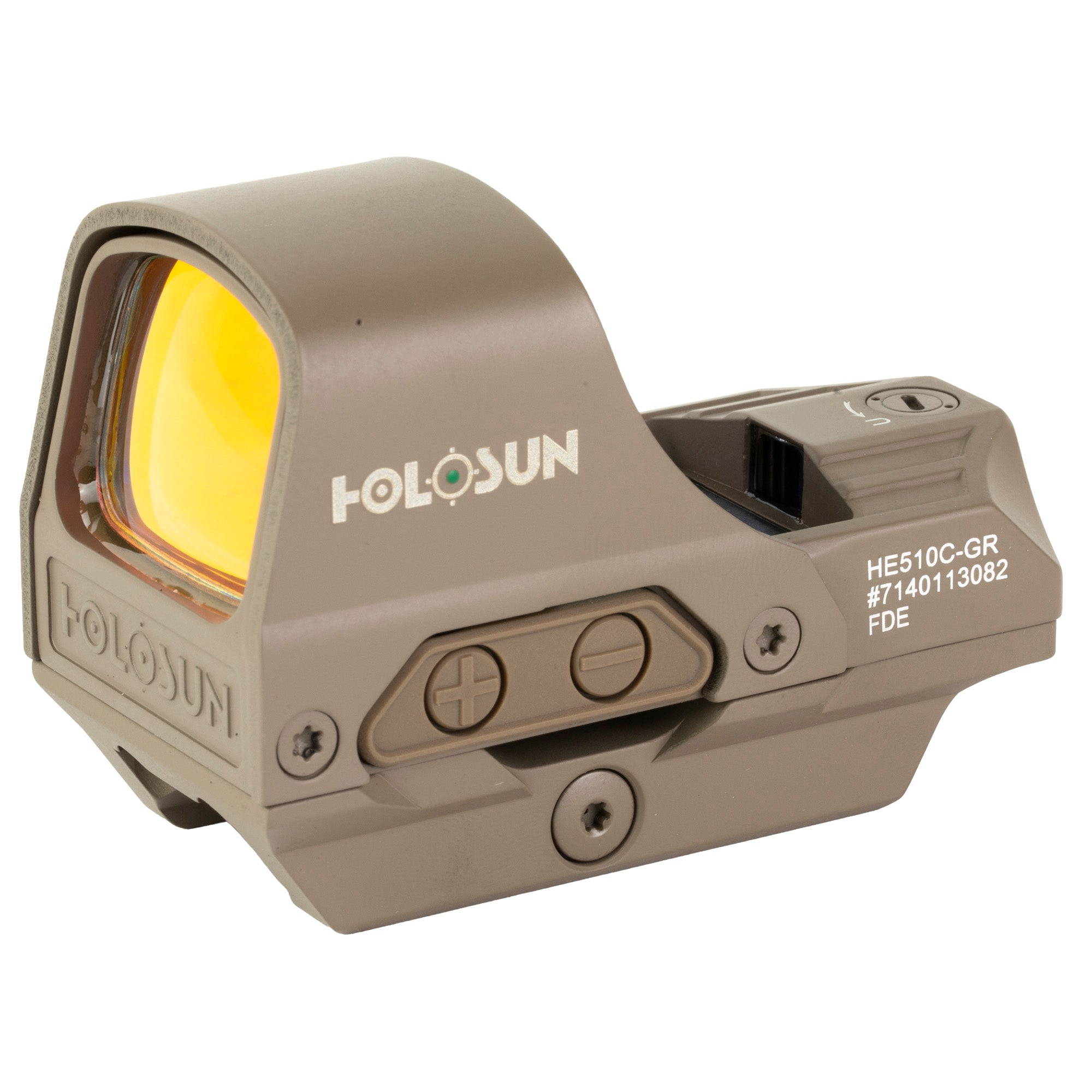Holosun HE510C-GR-FDE, ELITE, Reflex Sight, Multiple Reticle, 65 MOA Circle, 2 MOA Green Dot, Aluminum Housing, Matte Finish, Solar with Internal Battery