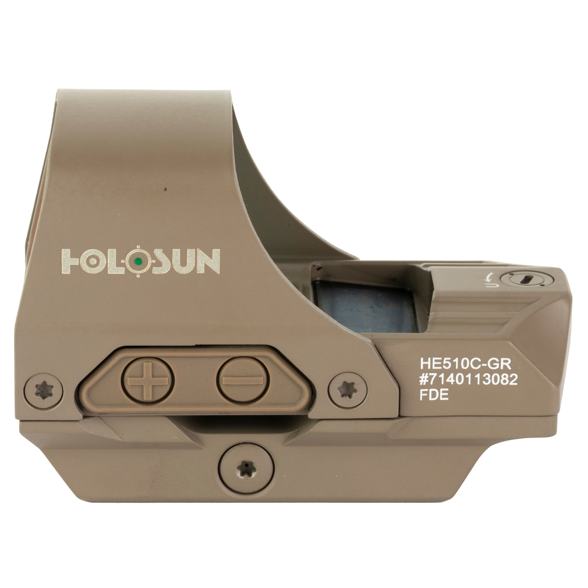 Holosun HE510C-GR-FDE, ELITE, Reflex Sight, Multiple Reticle, 65 MOA Circle, 2 MOA Green Dot, Aluminum Housing, Matte Finish, Solar with Internal Battery