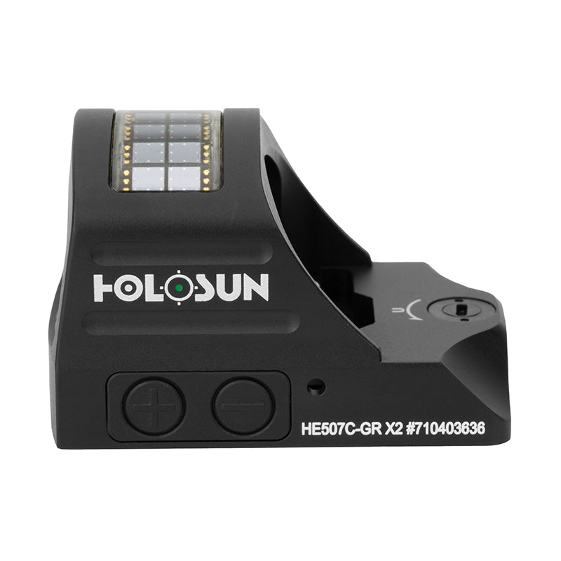 Holosun HE507C-GR-X2, Green Dot, 32 MOA Ring & 2 MOA Dot, Black Color, Side Battery, Solar Failsafe
